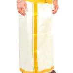 Mens Rich Jari Border 100% Cotton Cream Dhoti 4.00 Meters Double Mundu/Vesti