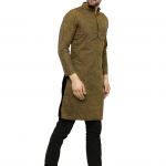 Mens' Solid Cotton Long Kurta_Mehandi