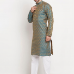Men Silk Blend Jacquard Paisley Kurta & Churidar Set